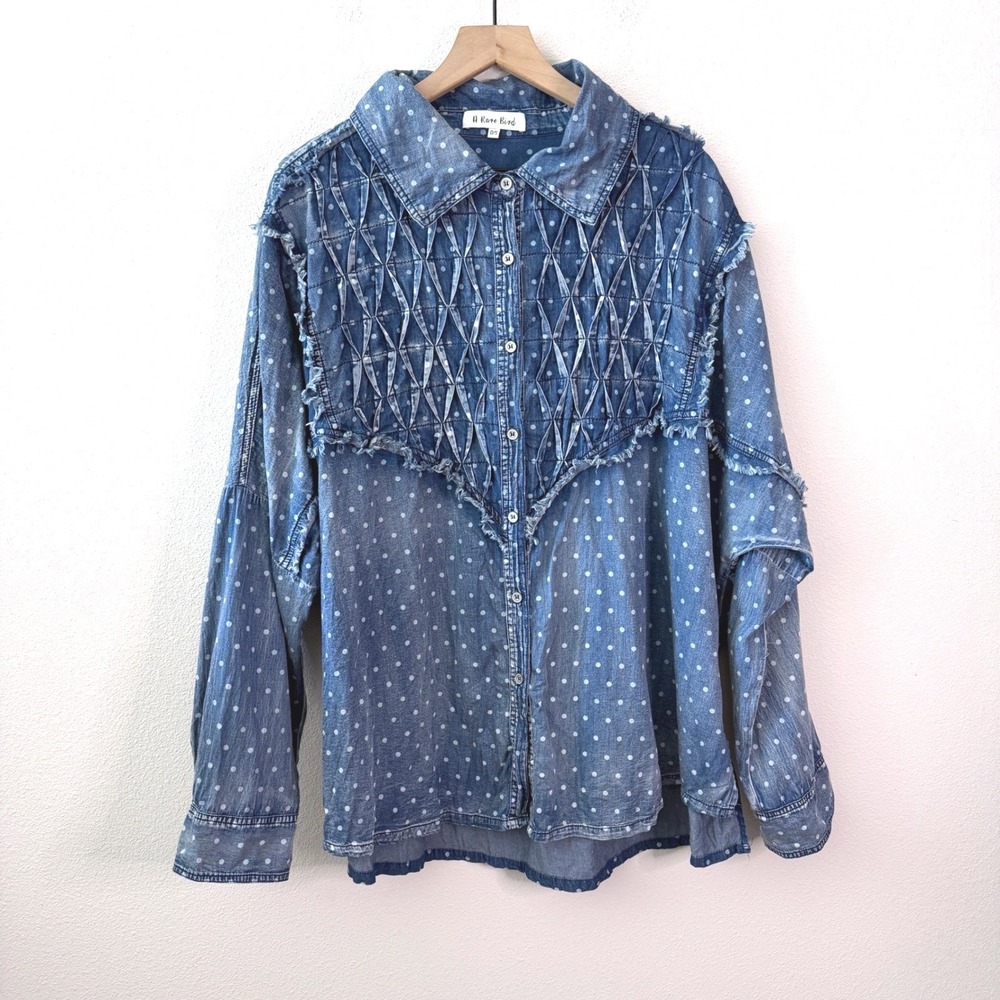 A RARE BIRD Womens Cotton Polka Dot Lattice Hem Shirt Size One Size Boho Western
